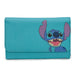 Women's Fold Over Wallet Rectangle Saffiano PU - Lilo & Stitch Stitch Smiling Pose Blue Clutch Snap Closure Wallets Disney   