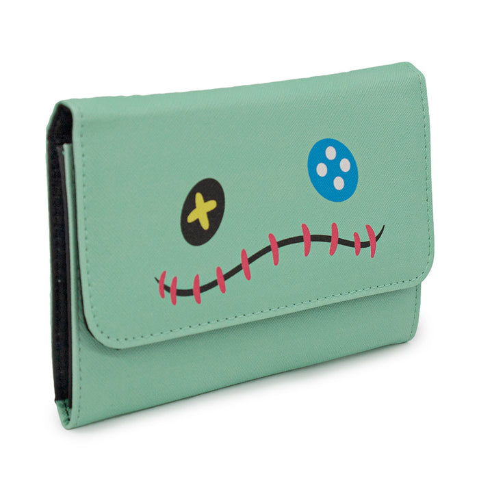 Women's Fold Over Wallet Rectangle Saffiano PU - Lilo & Stitch Scrump Face Clutch Snap Closure Wallets Disney   