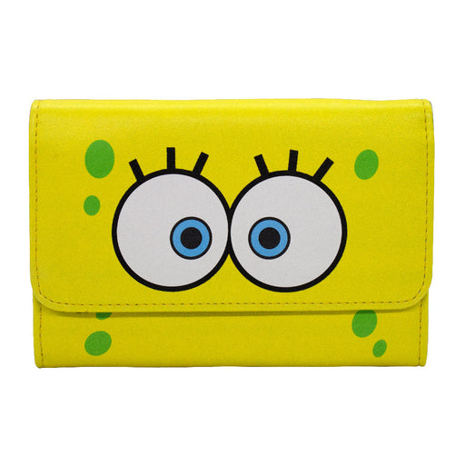 Women's Fold Over Wallet Rectangle PU - SpongeBob SquarePants Eyes Close-Up Yellow Clutch Snap Closure Wallets Nickelodeon   