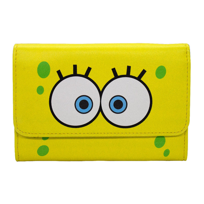 Women's Fold Over Wallet Rectangle PU - SpongeBob SquarePants Eyes Close-Up Yellow Clutch Snap Closure Wallets Nickelodeon   