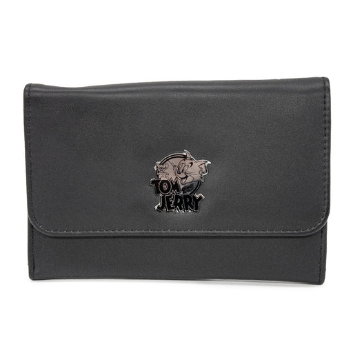 Women's Fold Over Wallet Rectangle PU - TOM AND JERRY Logo Metal Emblem Clutch Snap Closure Wallets Tom and Jerry   