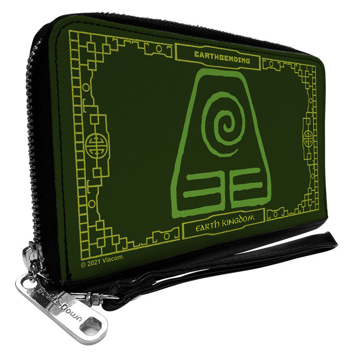 PU Zip Around Wallet Rectangle - Avatar the Last Airbender EARTHBENDING EARTH KINGDOM Icon Greens Yellow Clutch Zip Around Wallets Nickelodeon   