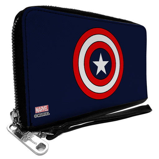 PU Zip Around Wallet Rectangle - Captain America Shield Navy/Red/White Clutch Zip Around Wallets Marvel Comics   