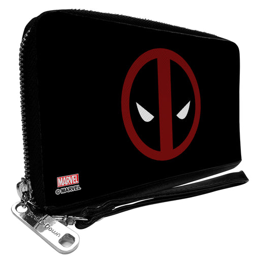 PU Zip Around Wallet Rectangle - Deadpool Logo Black/Red/White Clutch Zip Around Wallets Marvel Comics   