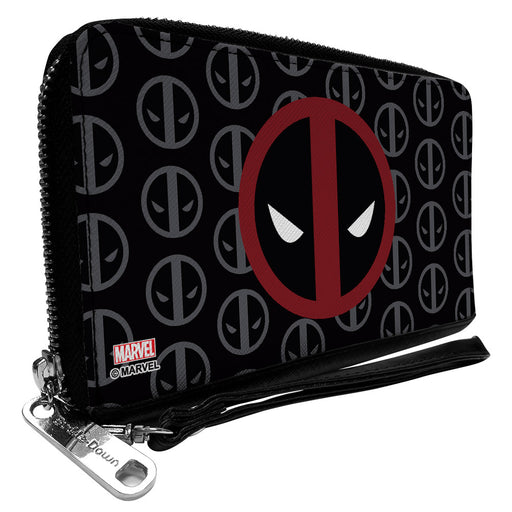 PU Zip Around Wallet Rectangle - Deadpool Logo Centered/Monogram Black/Gray/Red/White Clutch Zip Around Wallets Marvel Comics   