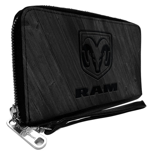 PU Zip Around Wallet Rectangle - RAM Logo Wood Grain Grays Clutch Zip Around Wallets Ram   