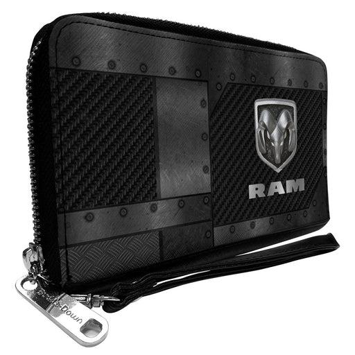 PU Zip Around Wallet Rectangle - RAM Logo Armor Black/Grays Clutch Zip Around Wallets Ram   