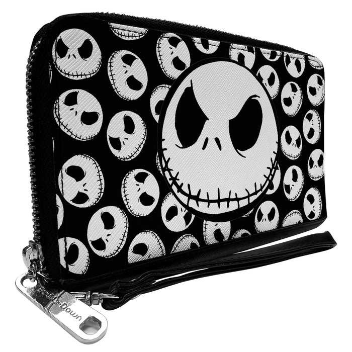PU Zip Around Wallet Rectangle - The Nightmare Before Christmas Jack Expression3 Centered/Scattered Black/White Clutch Zip Around Wallets Disney   