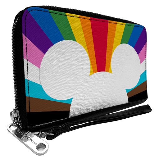 PU Zip Around Wallet Rectangle - Mickey Mouse Pride Ears Icon Rays Multi Color White Clutch Zip Around Wallets Disney   