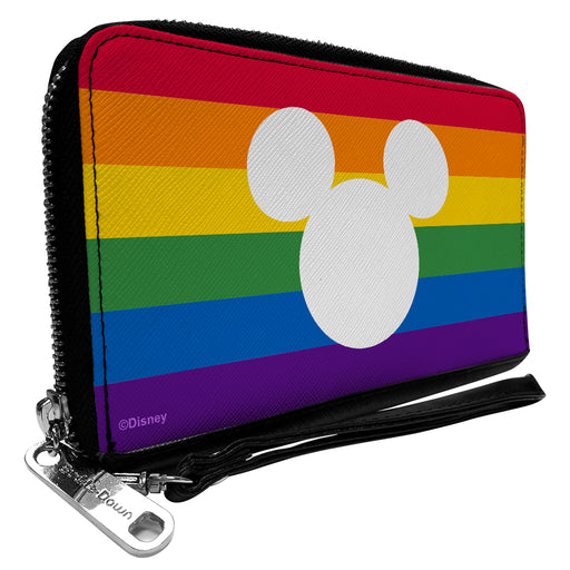 PU Zip Around Wallet Rectangle - Mickey Mouse Pride Ears Icon Rainbow Stripe Multi Color White Clutch Zip Around Wallets Disney   