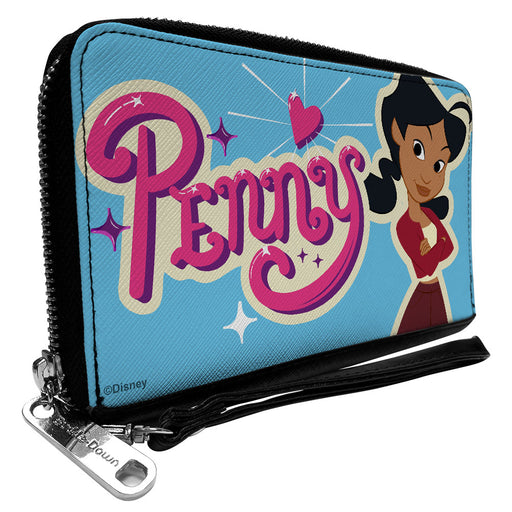 PU Zip Around Wallet Rectangle - The Proud Family PENNY Pose Blue/Purple/Pink Clutch Zip Around Wallets Disney   