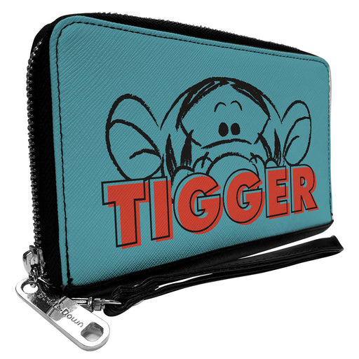 PU Zip Around Wallet Rectangle - Winnie the Pooh TIGGER Peek Pose Blue/Red/Black Clutch Zip Around Wallets Disney   