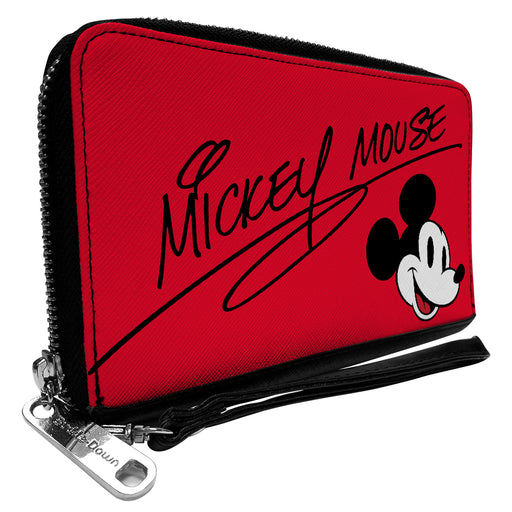 PU Zip Around Wallet Rectangle - Mickey Mouse Autograph and Smiling Face Red/Black Clutch Zip Around Wallets Disney   