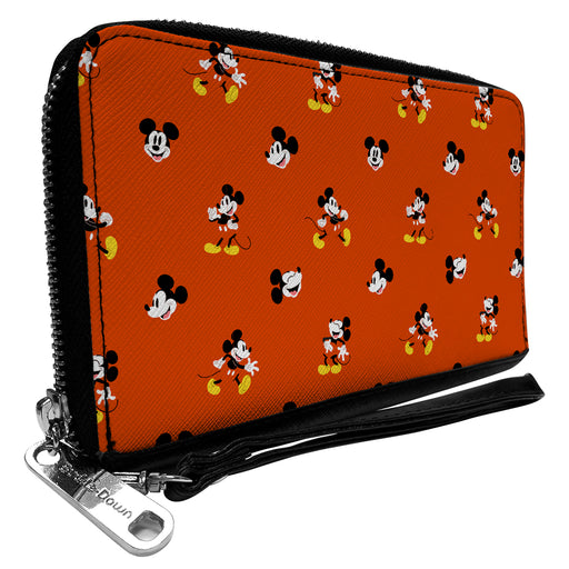 PU Zip Around Wallet Rectangle - Mickey Mouse Poses and Expressions Scattered Red Clutch Zip Around Wallets Disney   