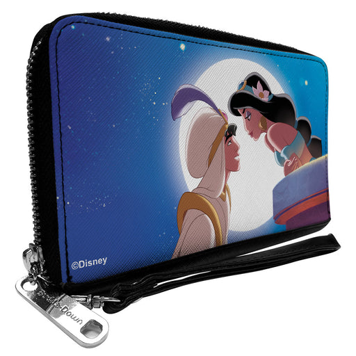 PU Zip Around Wallet Rectangle - Classic Aladdin & Jasmine Moonlight Kiss Scene Clutch Zip Around Wallets Disney   