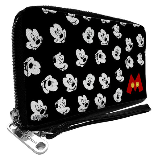 PU Zip Around Wallet Rectangle - Mickey Mouse 5-Expressions/Button Logo Black/White/Red/Yellows Clutch Zip Around Wallets Disney   
