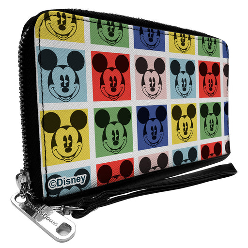 PU Zip Around Wallet Rectangle - Mickey Mouse Smiling Blocks White/Multi Color Clutch Zip Around Wallets Disney   
