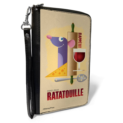 PU Zip Around Wallet Rectangle - Ratatouille Remy BON APPETIT Hiding Pose + Text Logo Beige/Reds Clutch Zip Around Wallets Disney   