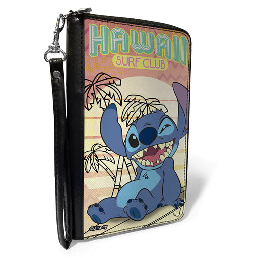 PU Zip Around Wallet Rectangle - HAWAII SURF CLUB Stitch Winking Pose + Sun/Pattern Blocks Pinks/Yellows Clutch Zip Around Wallets Disney   