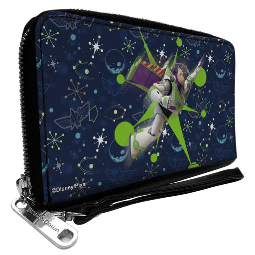 PU Zip Around Wallet Rectangle - Toy Story Buzz Lightyear Flight Pose + Space Ranger Logo/Icons Blues/Greens Clutch Zip Around Wallets Disney   