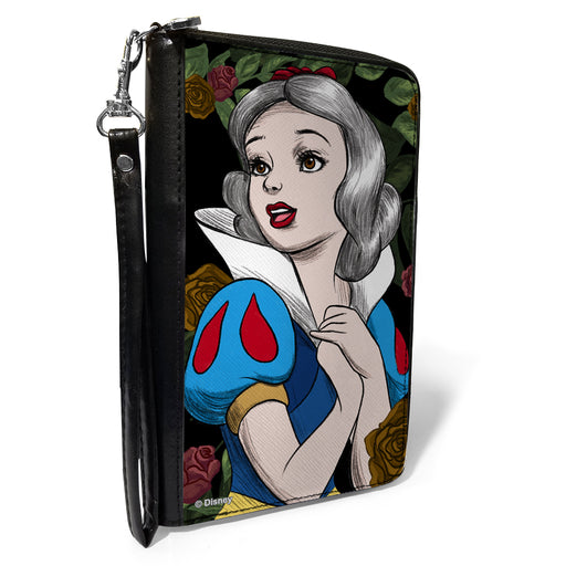 PU Zip Around Wallet Rectangle - Snow White Pose Sketch/Roses Black/Greens/Reds/Golds Clutch Zip Around Wallets Disney   