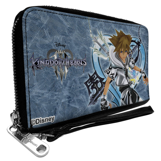 PU Zip Around Wallet Rectangle - Kingdom Hearts Final Form Sora Pose Logo Keyblades Blues Clutch Zip Around Wallets Disney   