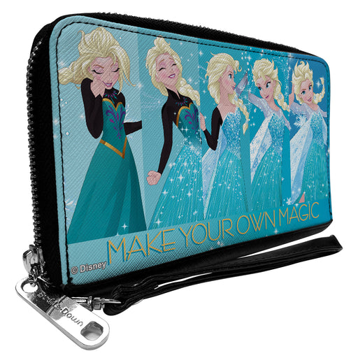 PU Zip Around Wallet Rectangle - Frozen Elsa MAKE YOUR OWN MAGIC Letting It Go Transformation Blocks Stars Aqua Clutch Zip Around Wallets Disney   