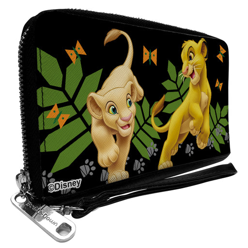 PU Zip Around Wallet Rectangle - The Lion King Young Simba & Nala Playing Pose Clutch Zip Around Wallets Disney   