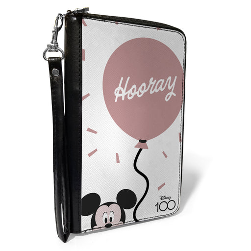 PU Zip Around Wallet Rectangle - Disney 100 Mickey Mouse HOORAY Balloon Pose White/Pink Clutch Zip Around Wallets Disney   
