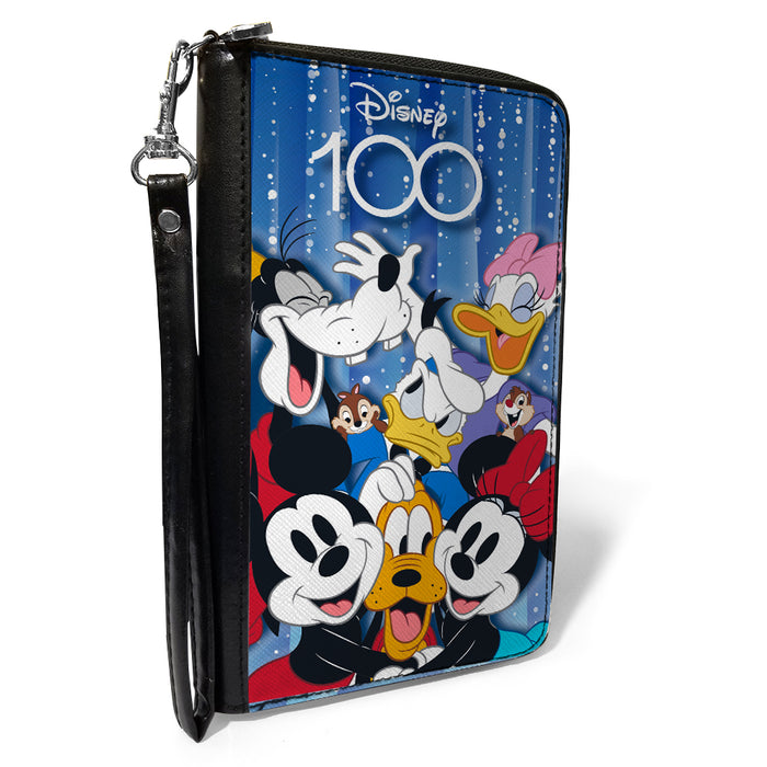 PU Zip Around Wallet Rectangle - Disney 100 Mickey and Friends Photo Booth Pose Blues Clutch Zip Around Wallets Disney   