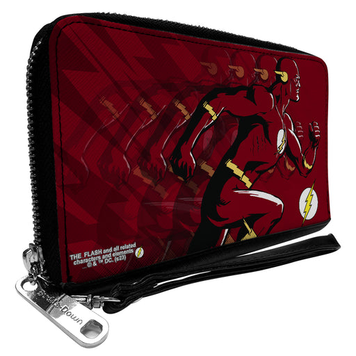 PU Zip Around Wallet Rectangle - The Flash Running Pose and Bolt Trails Reds Clutch Zip Around Wallets DC Comics   