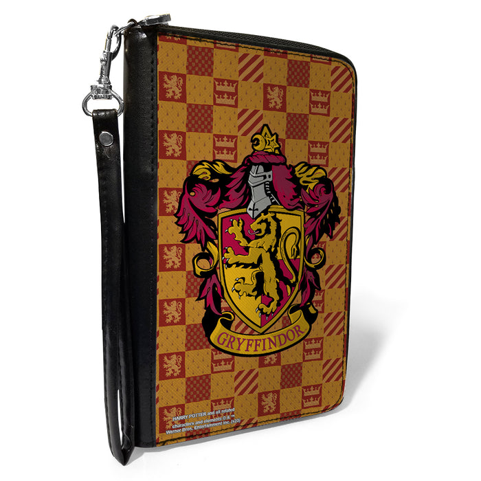 PU Zip Around Wallet Rectangle - Harry Potter GRYFFINDOR Crest/Heraldry Checkers Golds/Reds Clutch Zip Around Wallets The Wizarding World of Harry Potter   