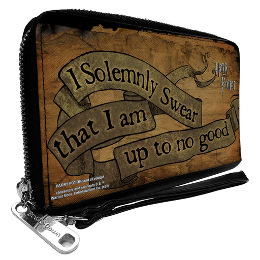 PU Zip Around Wallet Rectangle - Harry Potter I SOLEMNLY SWEAR THAT I AM UP TO NO GOOD Banner Tan/Black Clutch Zip Around Wallets The Wizarding World of Harry Potter   