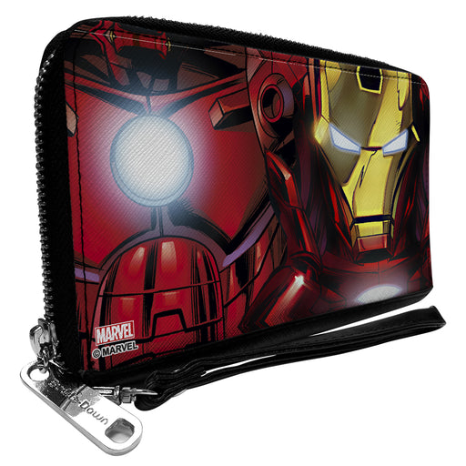 PU Zip Around Wallet Rectangle - Iron Man Face + Chest Arc Reactor CLOSE-UP Clutch Zip Around Wallets Marvel Comics   
