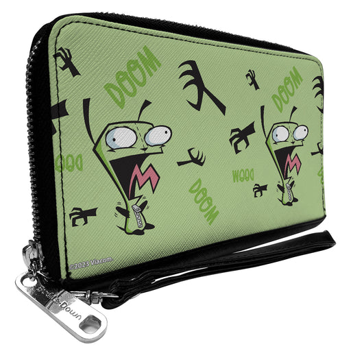PU Zip Around Wallet Rectangle - Invader Zim GIR Screaming DOOM Pose Greens Clutch Zip Around Wallets Nickelodeon   