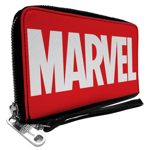 MARVEL UNIVERSE Women's PU Zip Around Wallet Rectangle - MARVEL Red Brick Logo Red White Clutch Zip Around Wallets Marvel Comics   