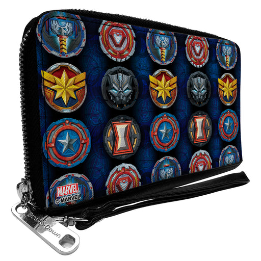 AVENGERS MECH STRIKE 

PU Zip Around Wallet Rectangle - Avengers Superhero Icons Blues/Multi Color Clutch Zip Around Wallets Marvel Comics   
