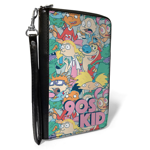 PU Zip Around Wallet Rectangle - Nick Rewind 90'S KID Character Mash Up Collage Clutch Zip Around Wallets Nickelodeon   