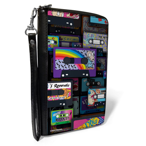 PU Zip Around Wallet Rectangle - Nick 90's Rewind Mash Up Cassette Tapes Collage Black Clutch Zip Around Wallets Nickelodeon   