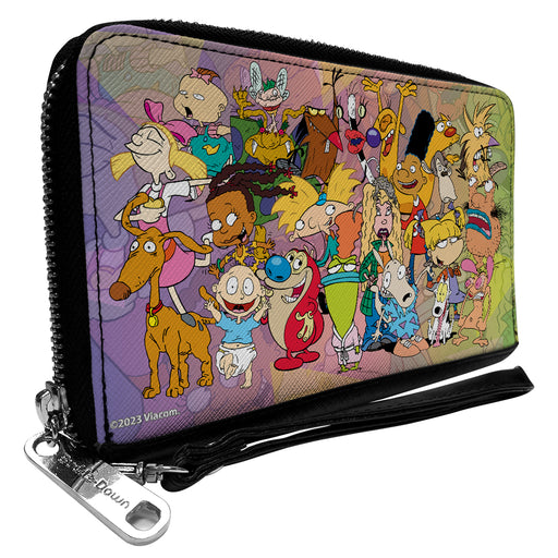 PU Zip Around Wallet Rectangle - Nick 90's Character Group Pose Fade Multi Color Clutch Zip Around Wallets Nickelodeon   