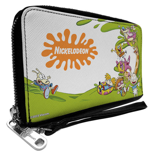 PU Zip Around Wallet Rectangle - Nick 90's Character Mash Up and NICKELODEON Splat Logo White Clutch Zip Around Wallets Nickelodeon   