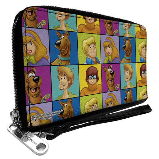 PU Zip Around Wallet Rectangle - Scooby Doo 5-Character Face Blocks Multi Color Clutch Zip Around Wallets Scooby Doo   