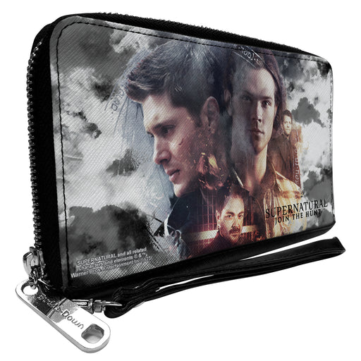 PU Zip Around Wallet Rectangle - Supernatural 4-Character Collage in Clouds Grays/Sepia Clutch Zip Around Wallets Supernatural   
