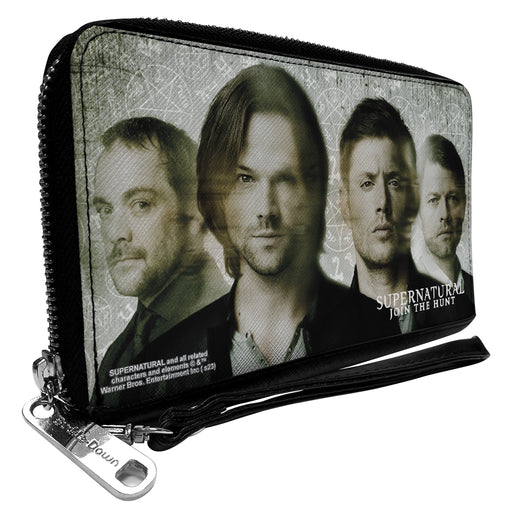 PU Zip Around Wallet Rectangle - Supernatural 4-Character Face Blur and Symbols Grays/Black Clutch Zip Around Wallets Supernatural   