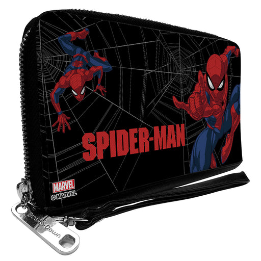 BEYOND AMAZING SPIDER-MAN 

PU Zip Around Wallet Rectangle - SPIDER-MAN Crawling and Jumping Actions Poses Black/Red Clutch Zip Around Wallets Marvel Comics   