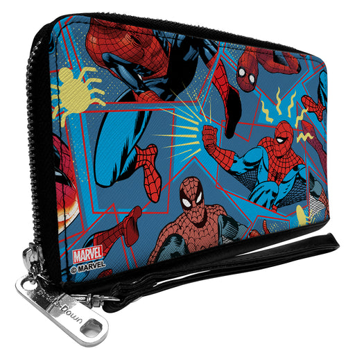 MARVEL SPIDER-MAN 

PU Zip Around Wallet Rectangle - Spider-Man Beyond Amazing Spidey Sense Poses Collage Blues/Red Clutch Zip Around Wallets Marvel Comics   