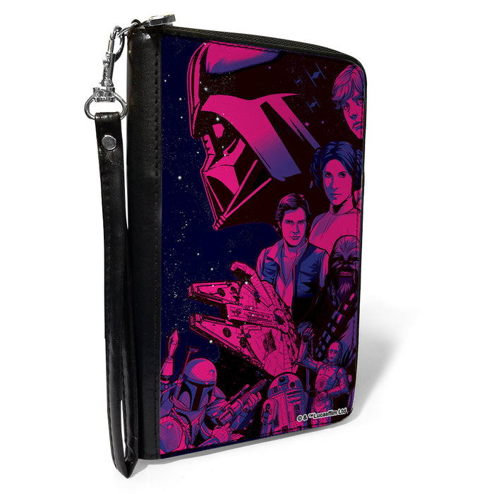 PU Zip Around Wallet Rectangle - Star Wars A New Hope Character Collage Black/Pinks/Blues Clutch Zip Around Wallets Star Wars   