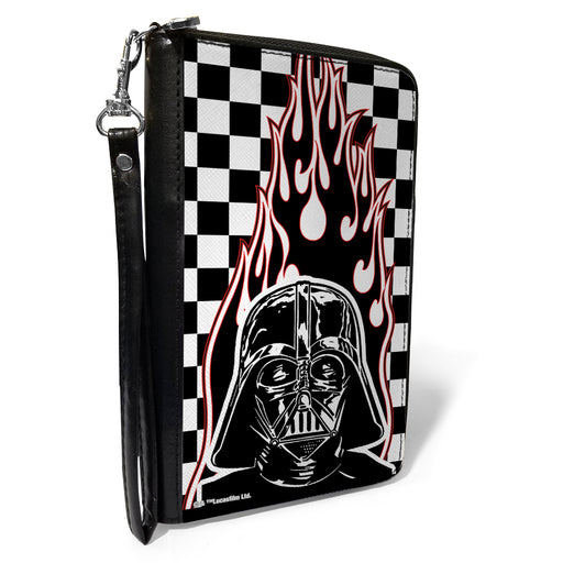 PU Zip Around Wallet Rectangle - Star Wars Darth Vader Flames/Checkers Black/White/Red Clutch Zip Around Wallets Star Wars   