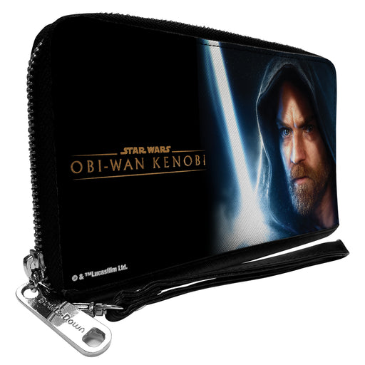PU Zip Around Wallet Rectangle - Star Wars Obi-Wan Kenobi Lightsaber Pose and Series Logo Clutch Zip Around Wallets Star Wars   