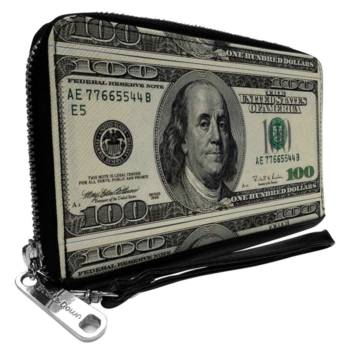 PU Zip Around Wallet Rectangle - 100 Dollar Bills Clutch Zip Around Wallets Buckle-Down   